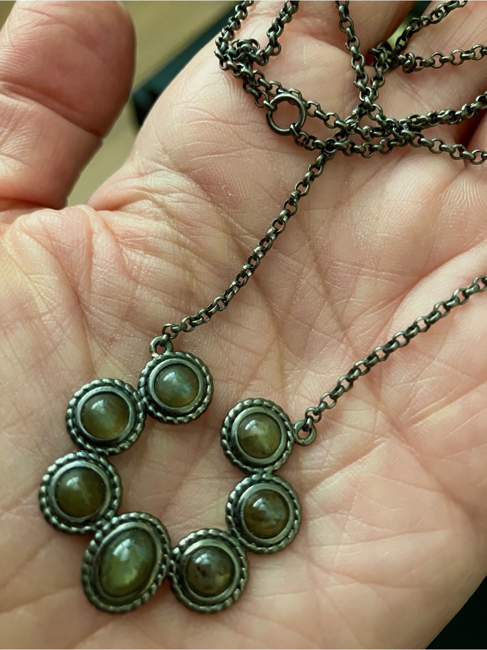 Olive Green Cabochon Circle Pendant Necklace - Unbranded